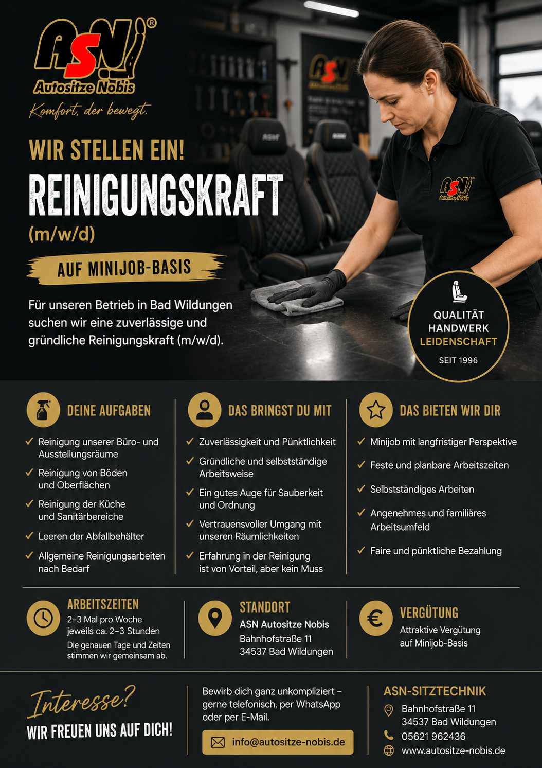 Stellenanzeige Reinigungskraft ASN